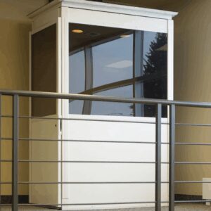 White booth with large windows